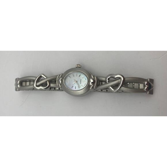 Elegant Womens Pearl Like  Quartz Watch Stretch Band w/ Hearts New Battery - Picture 4 of 6
